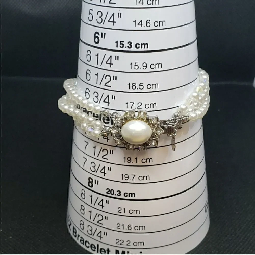 VINTAGE RMN ROMAN Triple Twisted Pearl &  Rhinestone Formal Bridal Bracelet
